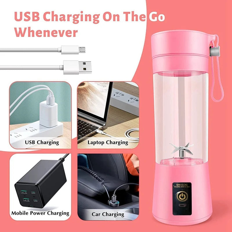 USB Rechargeable Juicer Blender – Original Portable Mini Smoothie Maker with 6 Blades | 380–400ml Food Grade Electric Mixer for Fruits, Shakes, and Protein Drinks | High-Power Travel Juicer Bottle for Healthy Smoothies On-the-Go