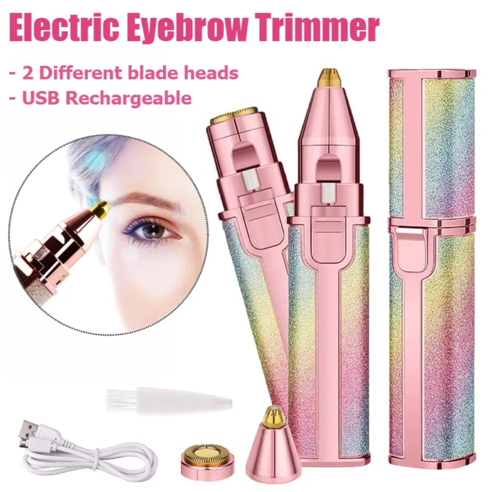 2-in-1 Rechargeable Eyebrow Trimmer & Facial Hair Remover – Painless Precision Electric Shaver with LED Light, Comb Attachment & Portable Design for Women’s Face, Lips & Chin