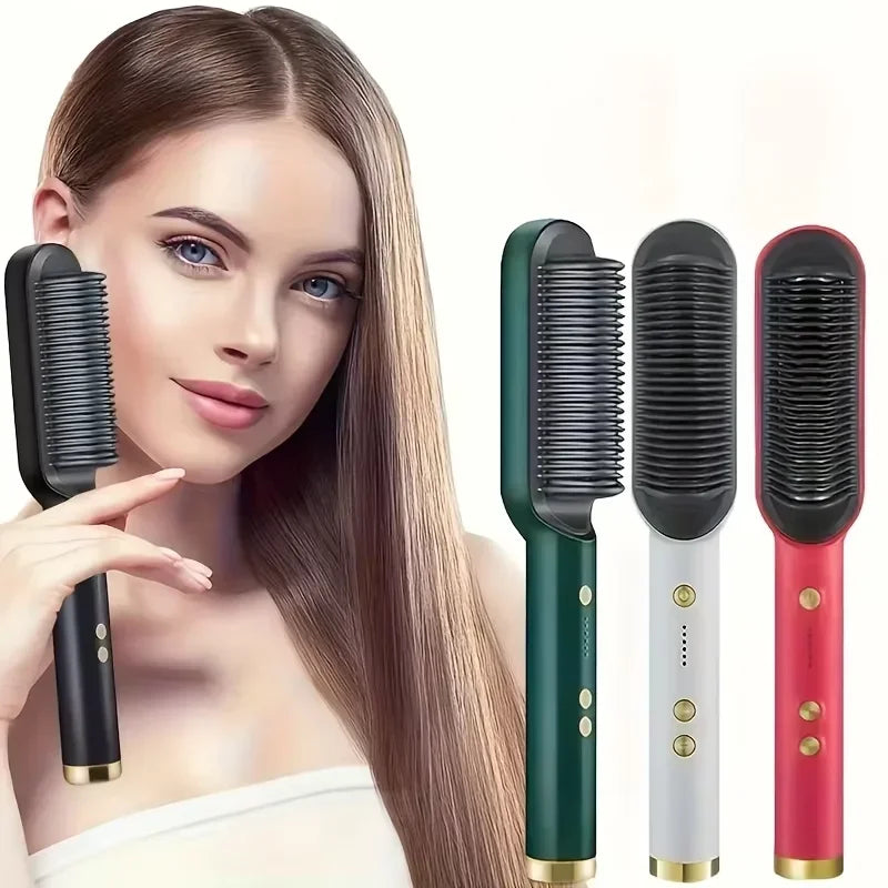 2-in-1 Hair Straightener & Curler Brush – Professional Hot Air Volumizer & Heated Styling Comb | Anti-Scald, Frizz-Free, Travel-Friendly Electric Hair Styler for Salon-Quality Results at Home