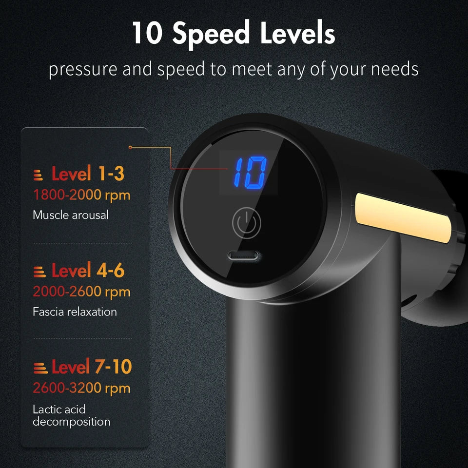 Powerful Rechargeable Deep Tissue Massage Gun – Full Body Massager Machine with Multiple Attachments & Adjustable Speed for Pain Relief & Muscle Recovery in Pakistan