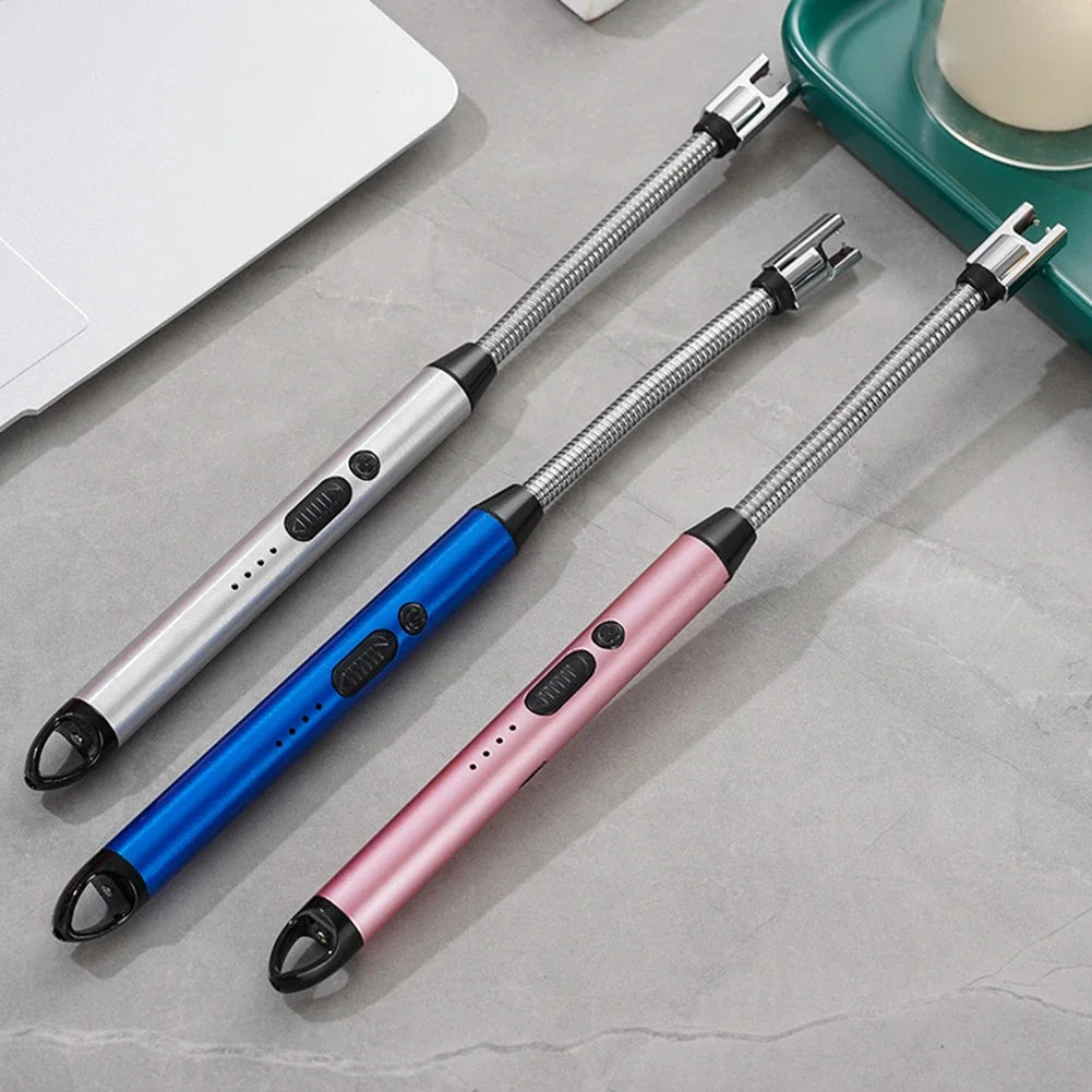 Rechargeable Electric USB Arc Lighter – Windproof, Flameless Long-Neck Lighter with LED Battery Indicator, Type-C Charging, 360° Rotatable Flexible Tube & Safety Lock – Perfect for Candles, Gas Stoves, BBQ, Kitchen, Camping & More | Multicolor