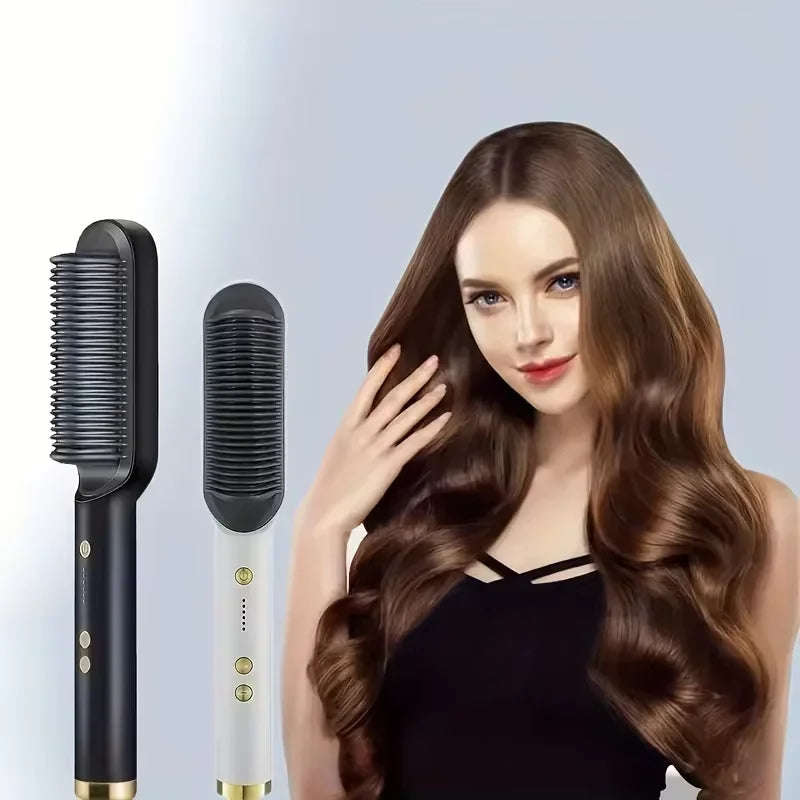 2-in-1 Hair Straightener & Curler Brush – Professional Hot Air Volumizer & Heated Styling Comb | Anti-Scald, Frizz-Free, Travel-Friendly Electric Hair Styler for Salon-Quality Results at Home