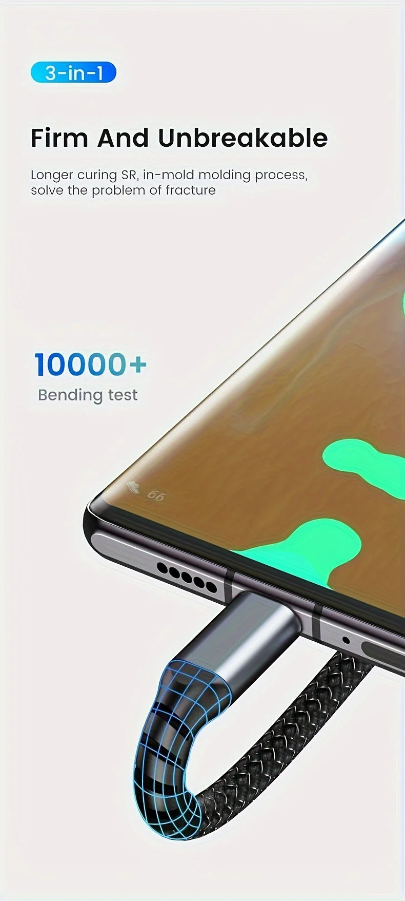 3-in-1 100W/120W Super Fast Charging Cable – Transparent Liquid Silicone Universal Data Cable with Type-C, Micro USB & iOS Connectors